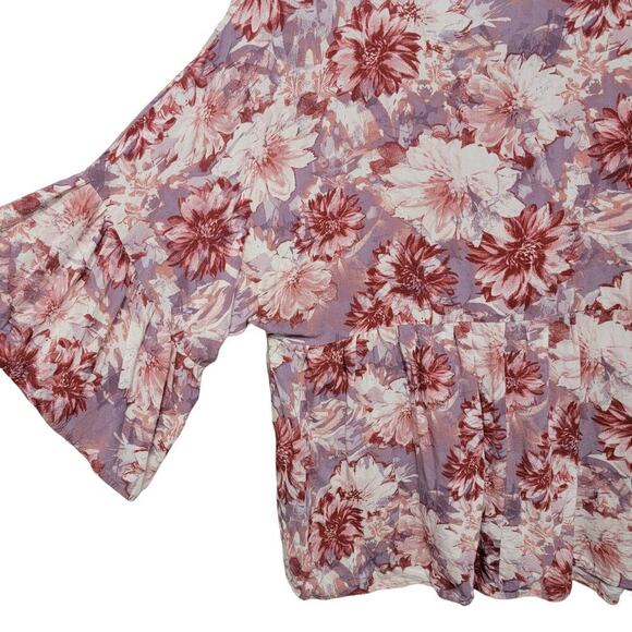 Andree By Unit Purple Floral Blouse 1x Half Sleeve Bell Sleeve - Picture 9 of 11